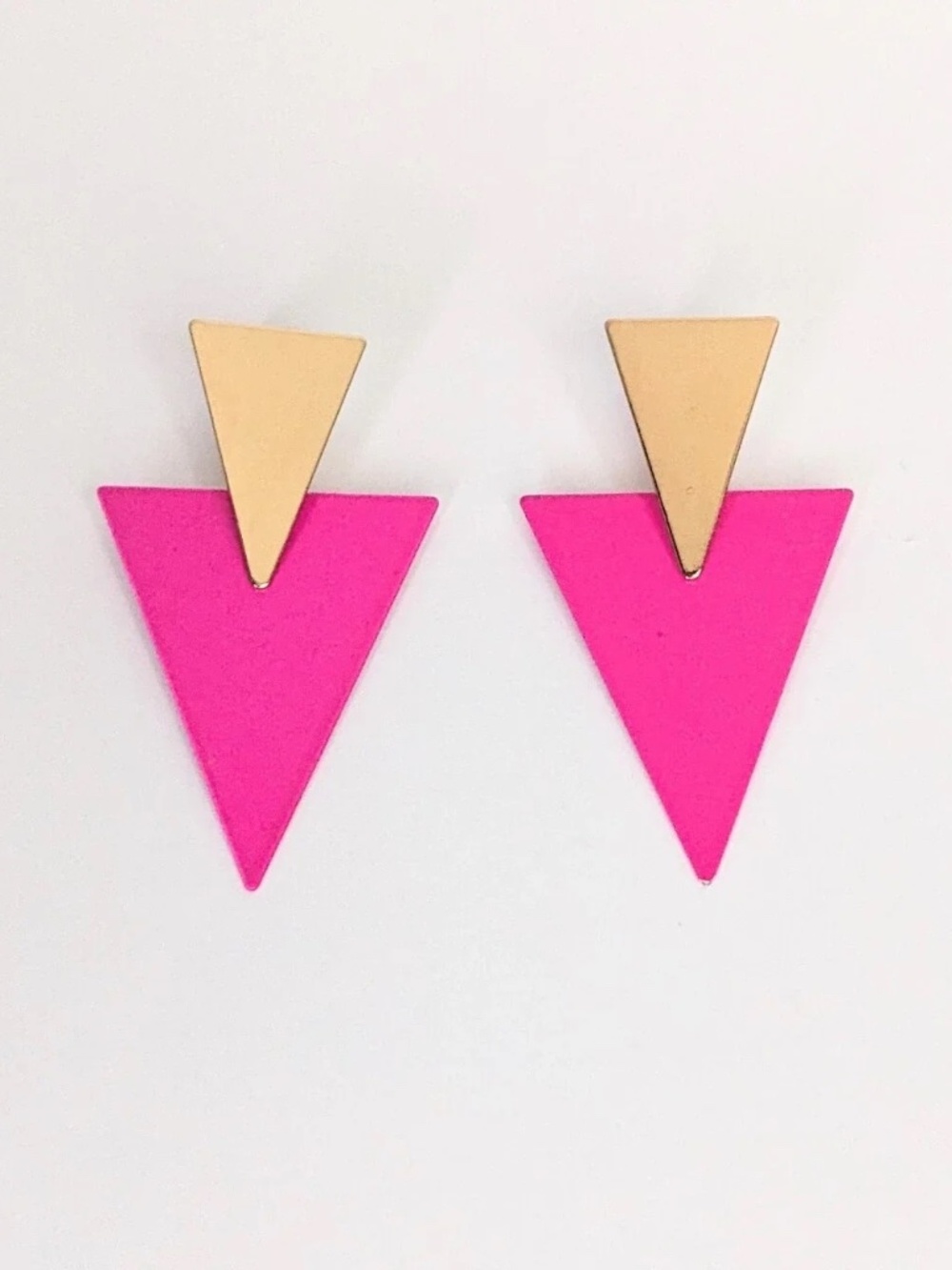 Magenta Pink Triangle Drop Earrings